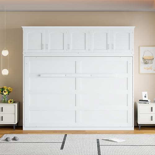 Full Size Murphy Bed with Storage Cabinet, White X533