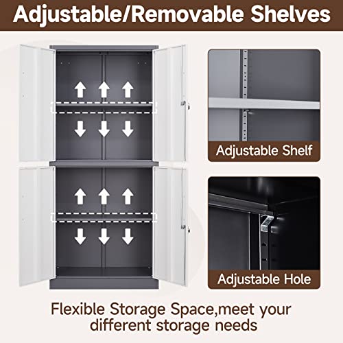 Locking Metal Garage Cabinet 72" Tall, 2 Doors, 5 Shelves, Black Steel Storage B923