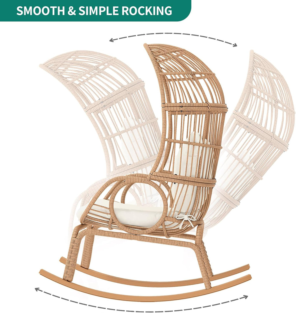 YITAHOME Rocking Egg Chair Outdoor Wicker Patio Basket Chair, Beige P1556