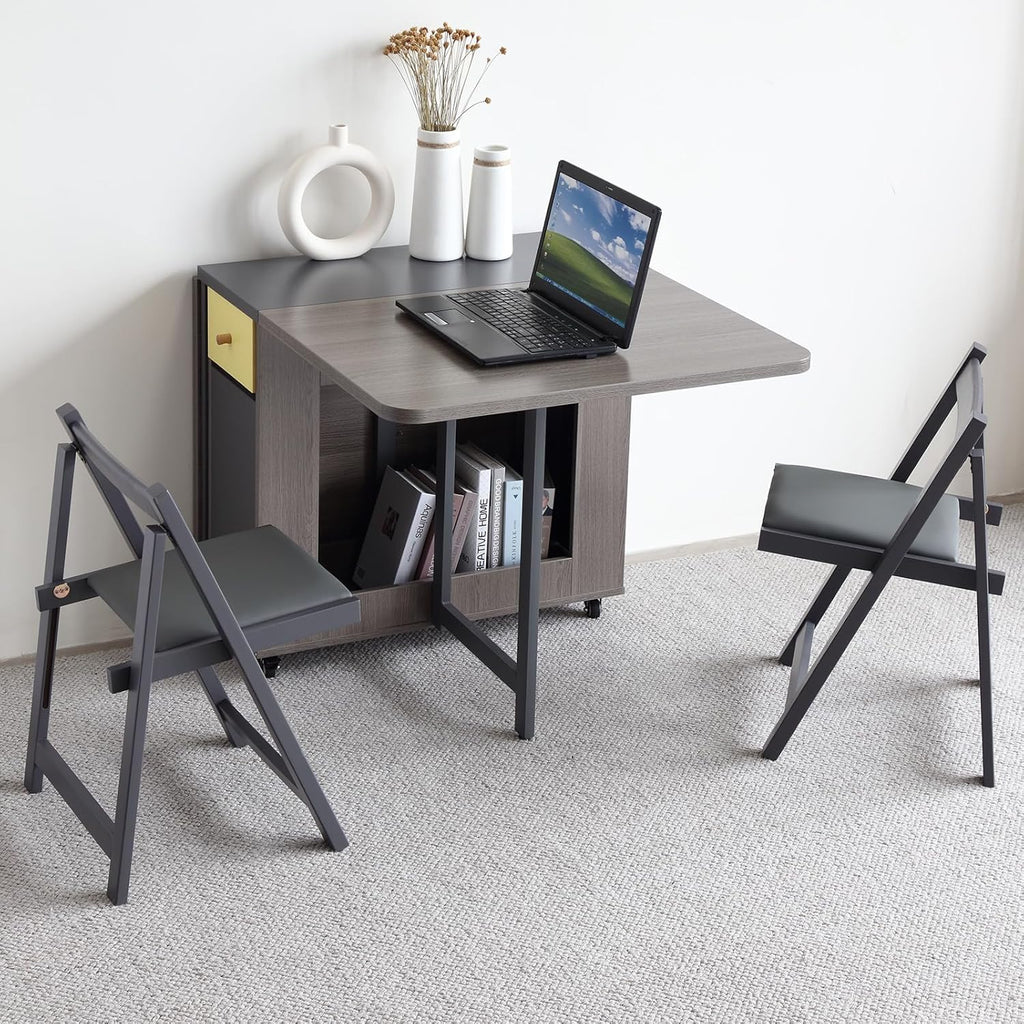 5-Piece Folding Dining Table and Chairs Set, Space Saving, Grey N220079