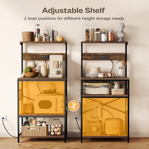 SUPERJARE Kitchen Bakers Rack with Power Outlet, Coffee Bar Table, Rustic Brown W637