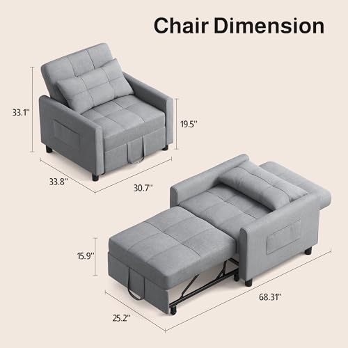 Pink Sleeper Chair, 3-in-1 Convertible Sofa Bed with Adjustable Backrest U62449