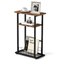Small Side Table for Small Spaces,3-Tier Narrow End Table with Magazine Holder,Slim Bedside Table Nightstand with Storage for Living Room(Rustic Brown)