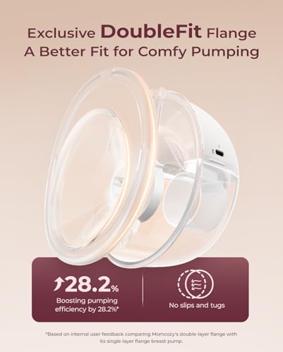 Momcozy M5 Hands-Free Wearable Breast Pump, Double-Sealed Flange, 3 Modes & 9 Suction Levels, 24mm, 2-Pack Quill Gray Z371714