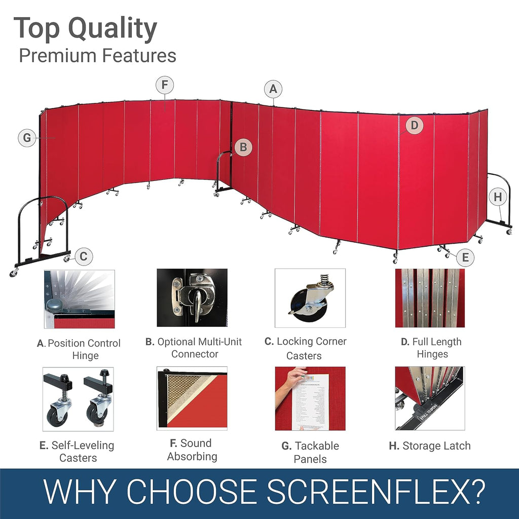 5-Panel Folding Room Divider with Metal Frame, 6'H x 9'5"W, Grey Smoke Fabric P4562