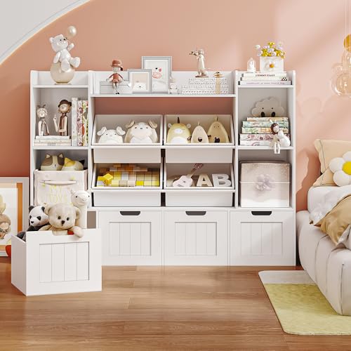 Toy Storage Organizer Kids Bookshelf with 4 Drawers and 4 Box Bins Y897