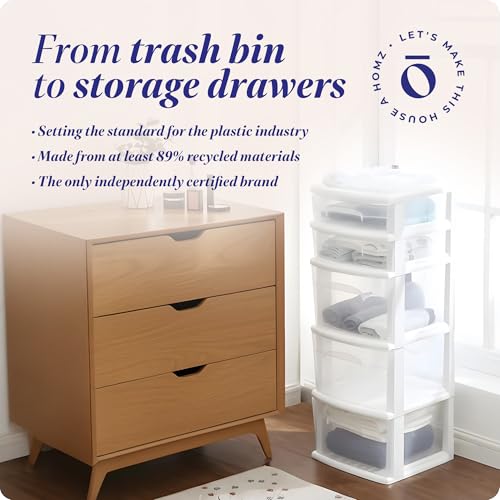 HOMZ Drawer Tower 5-Tier Clear Plastic Storage Organizer Black Frame V824