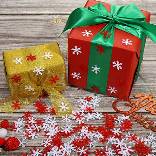 WILLBOND 500 Pieces Christmas Snowflakes Table Confetti Decorations White Red Non-Woven V11176