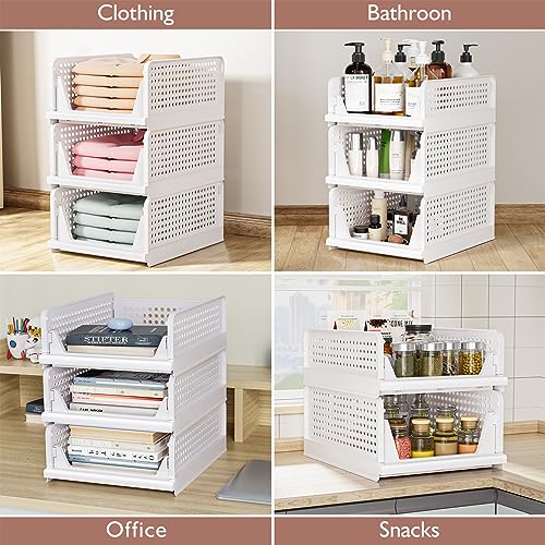 CTSNSLH 5 Pack Folding Closet Organizers Storage Box, Stackable Bins, White B5705