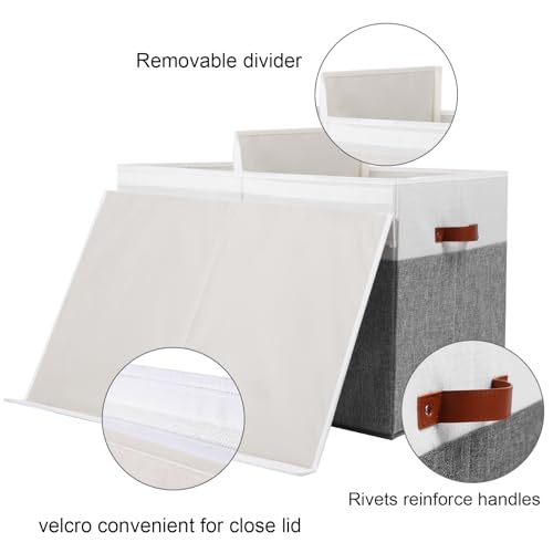 Large Toy Storage Box with Lid and Dividers for Kids, Beige and White X95078