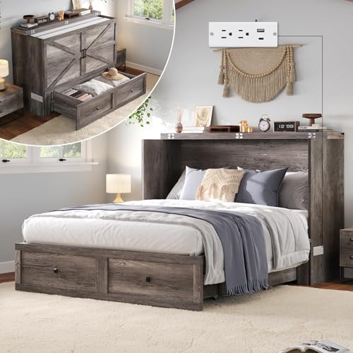 Full Size Murphy Bed with Charging Station and Storage Drawer, White X622658