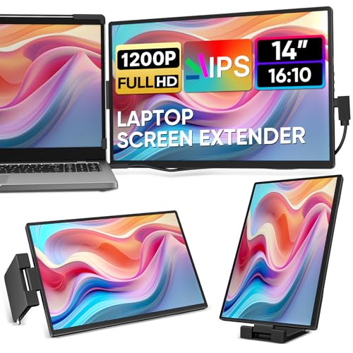 Laptop Screen Extender, 14" FHD 1200P IPS External Portable Monitor for Laptop, Plug & Play Dual Screen Monitor for 14"-17" Laptops, Compatible with Mac, Wins, Chrome, Android, Dex