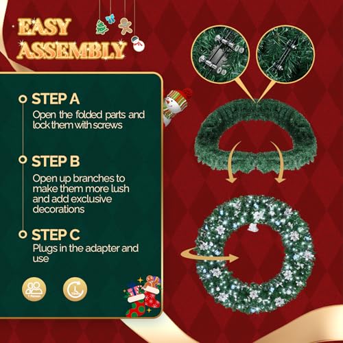 VINGLI 48 Inch Pre-lit Artificial Christmas Wreath with 150 LED Lights T885