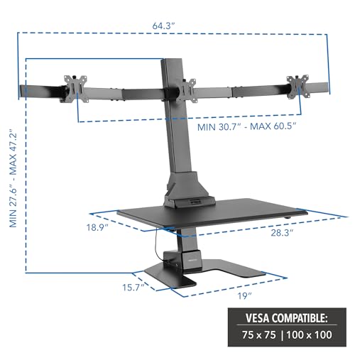 Mount-It! Electric Standing Desk Converter - Motorized Sit-Stand Desk Riser with Monitor Mount, 32" V46023