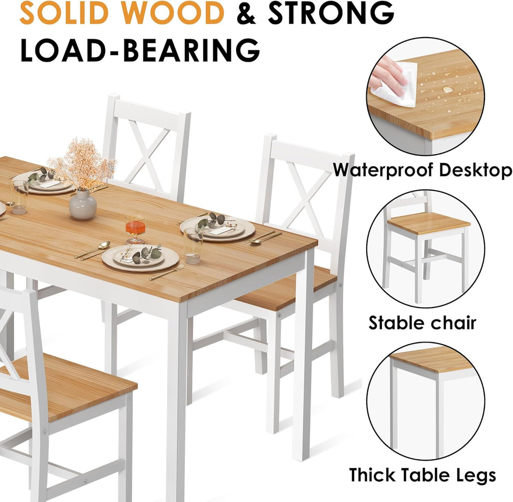 sogesfurniture 47.2" 5-Piece Pine Wood Dining Table Set with 4 Chairs J252877