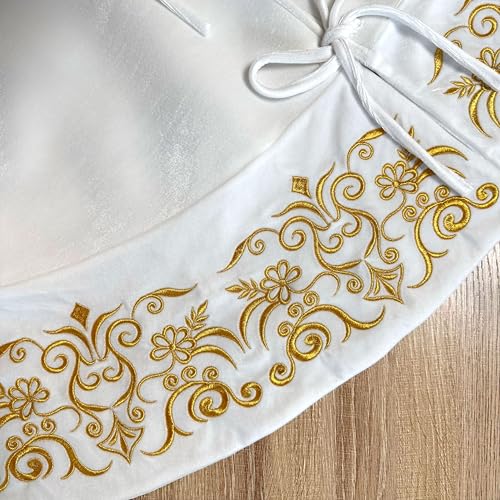Burgundy Victorian Velvet Christmas Tree Skirt with Gold Damask Embroidery Q6345