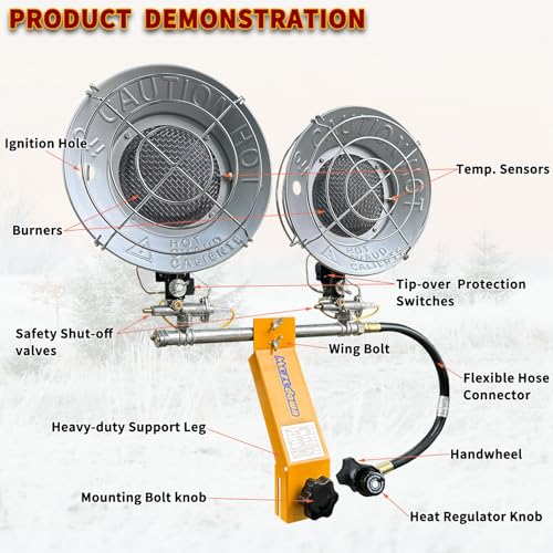Propane Tank Top Heater 30000 BTU Indoor/Outdoor with 3 Heating Levels, Yellow Q334753