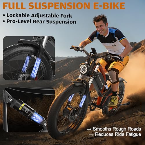 Electric Bike for Adults 3000W Dual Motor 52V 23AH 26" Fat Tire Full Suspension P909