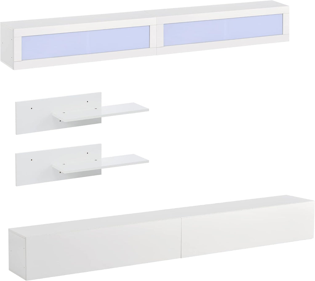 Modern High Gloss Wall Mount TV Stand with 4 Cabinets and 2 Shelves G7906