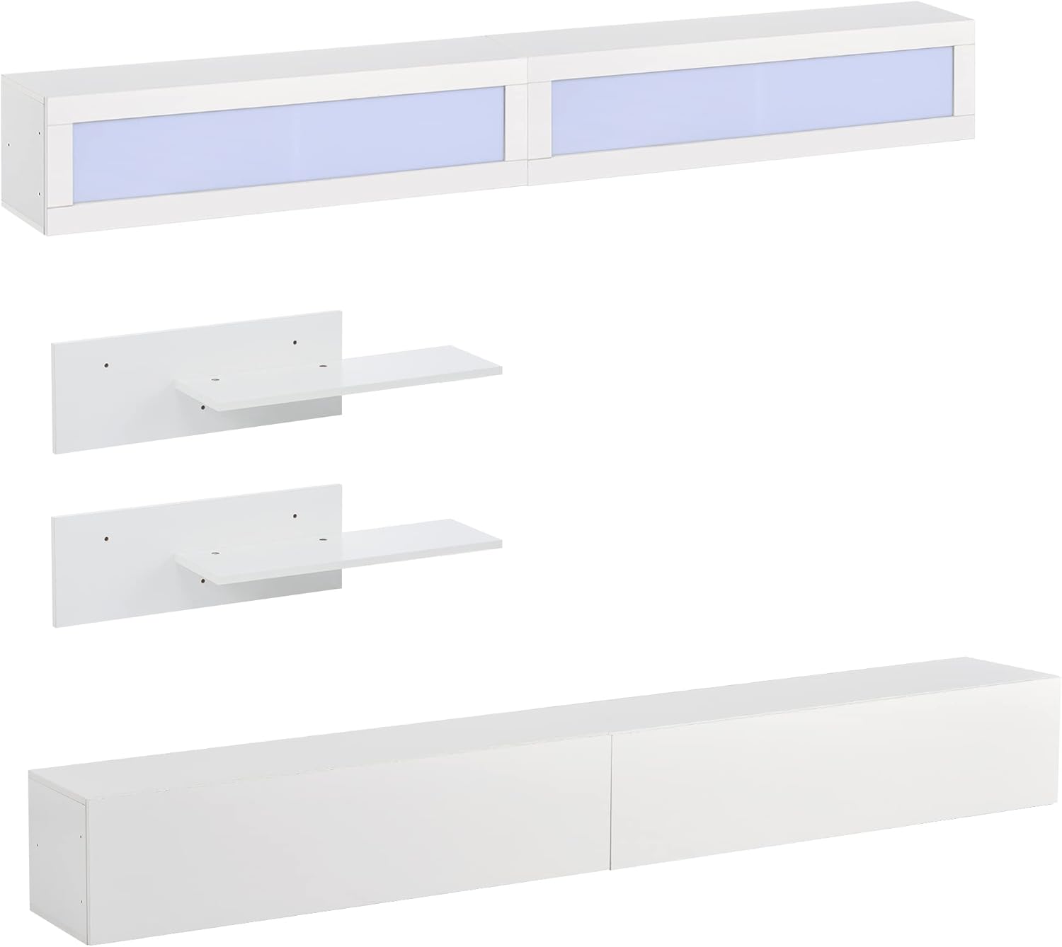 Modern High Gloss Wall Mount TV Stand with 4 Cabinets and 2 Shelves G7906