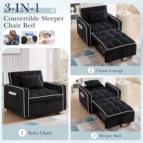 3 in 1 Convertible Sleeper Chair Bed with Adjustable Backrest, Beige J12414