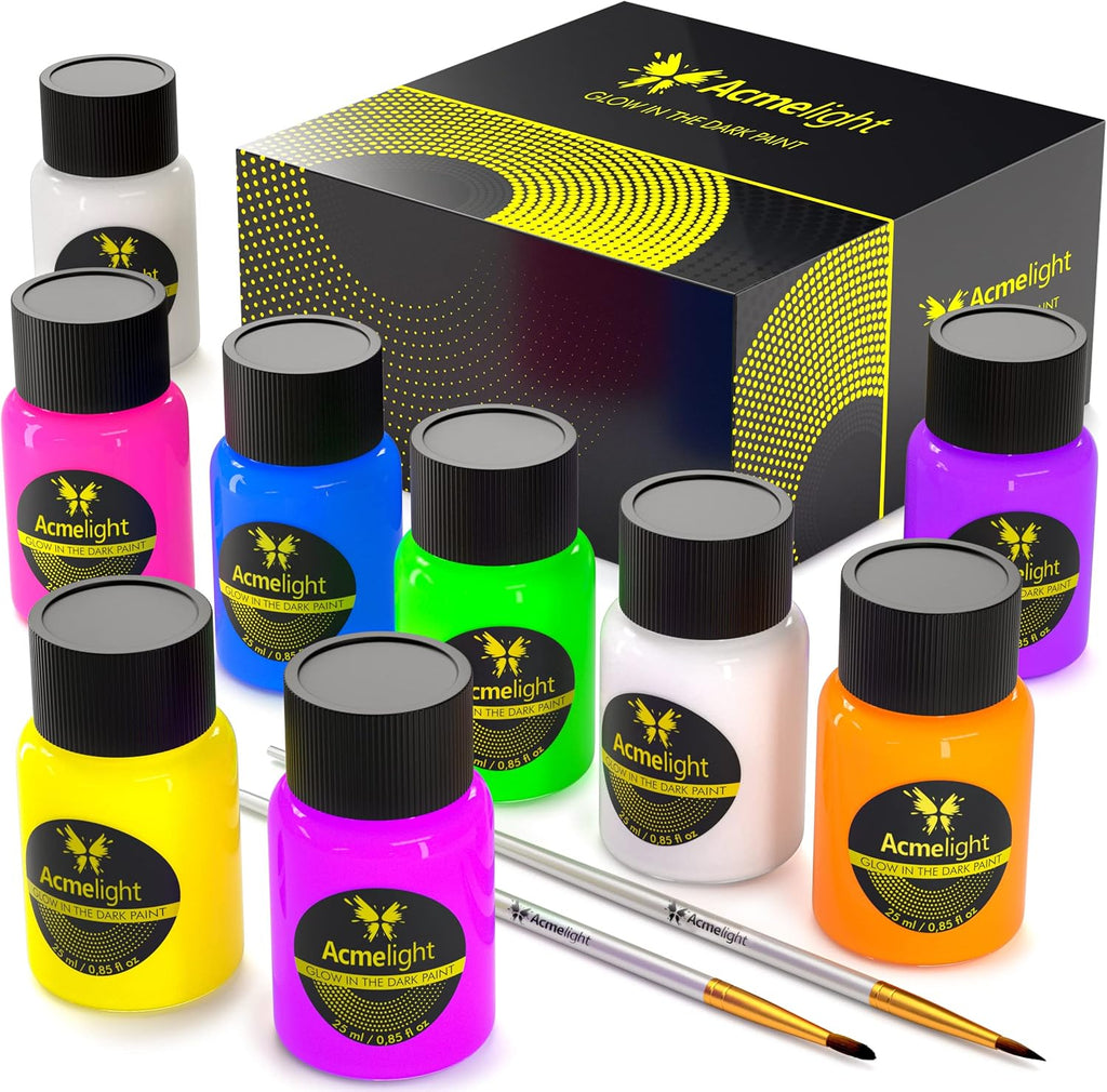 Glow in the Dark Acrylic Paint Set for Canvas, Neon Blacklight Art Supplies N50997