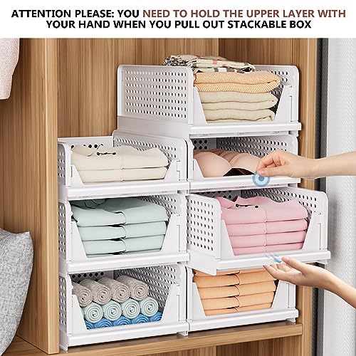 CTSNSLH 5 Pack Folding Closet Organizers Storage Box, Stackable Bins, White B5705