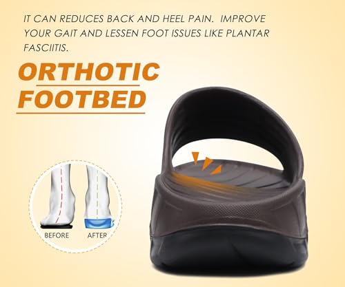 KuaiLu Men's Recovery Sandals Orthotic Cushion Open Toe Sport Slides D332788