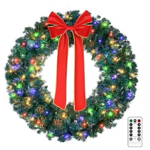 VINGLI 48 Inch Pre-lit Artificial Christmas Wreath with 150 LED Lights T885