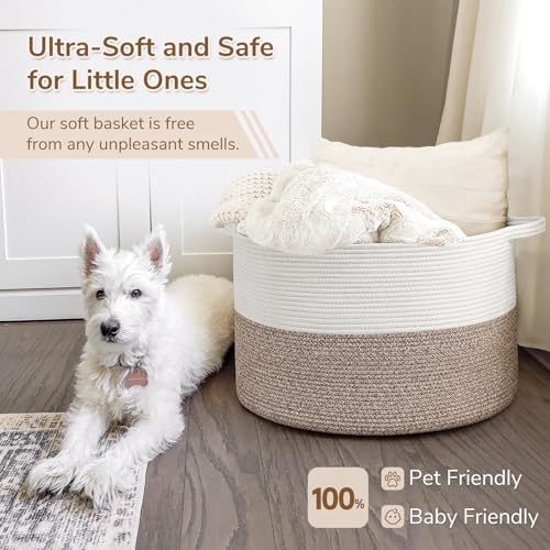 INDRESSME Large Cotton Rope Storage Basket with Handles, 90L Grey R37552