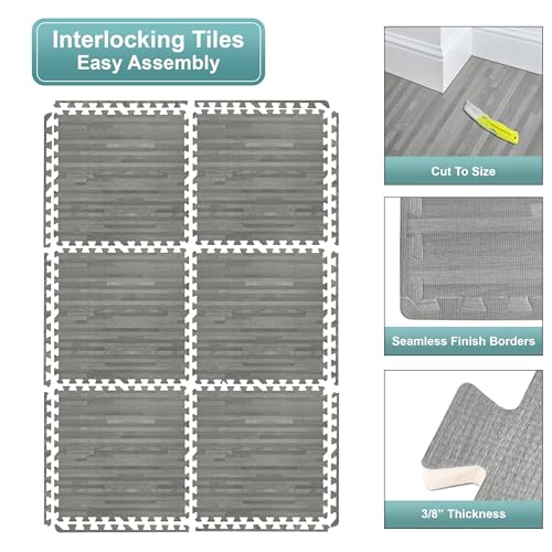 Sorbus Wood Grain EVA Interlocking Floor Mats with Borders J287