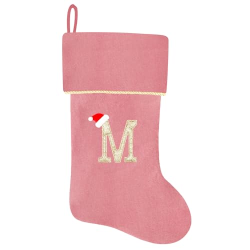 20 Inches Initial Monogram Blue Velvet Christmas Stocking with Gold Trim U394