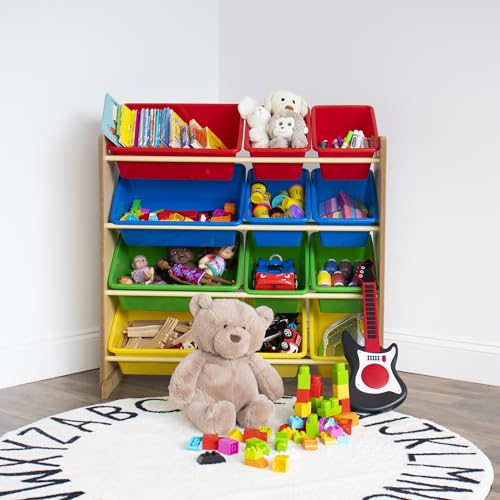Humble Crew Kids Toy Storage Organizer with 12 Plastic Bins, Grey/White O74556