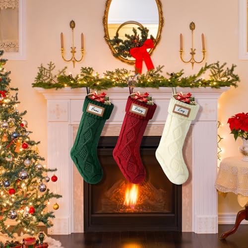 Cable Knit Christmas Stocking 18 Inch Red for Kids Holiday Fireplace Decor P481214