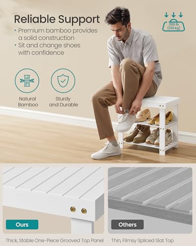 SONGMICS 3-Tier Bamboo Shoe Rack Bench, Entryway Storage, Ink Black X802