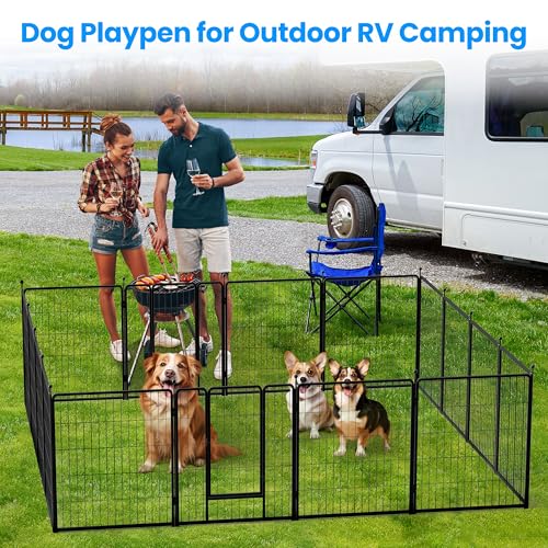 HealSmart Dog Playpen Indoor 32" Height 8 Panels for Small/Medium Dogs, Black J454