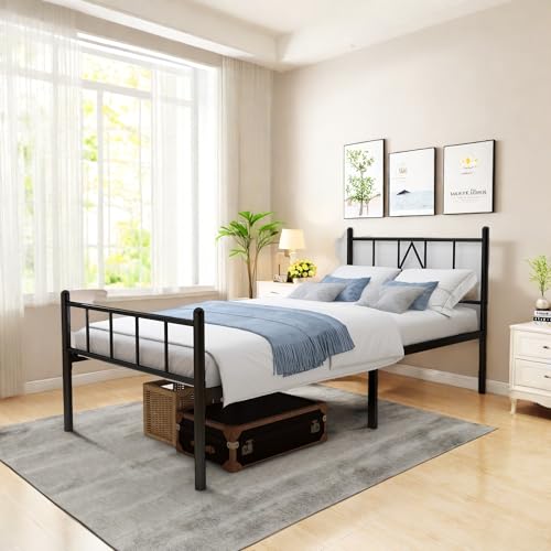 Full Size Metal Platform Bed Frame with Headboard, Black U138819