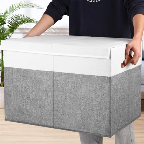 Large Toy Storage Box with Lid and Dividers for Kids, Beige and White X95078