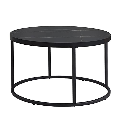 CENSI Natural Oak Round Coffee Table 31.5" Wood and Metal C46819