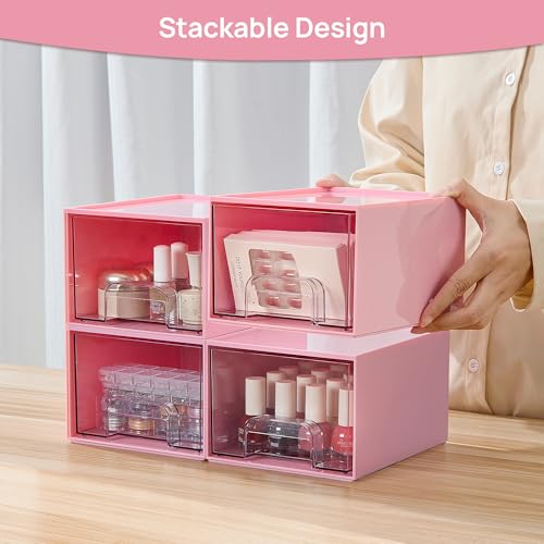 Vtopmart 4 Pack Clear Stackable Storage Drawers for Bathroom Makeup Organizer D5159