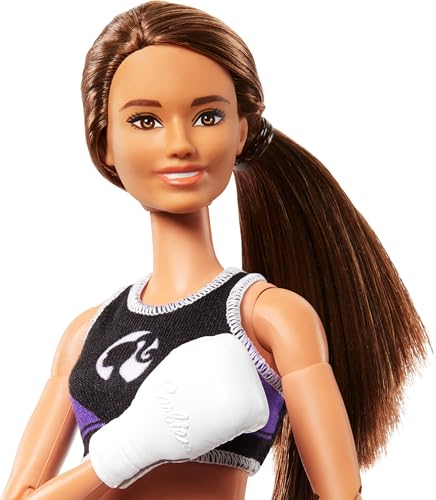 Barbie Careers Fashion Doll & Accessories, Made to Move Brunette Boxer J549