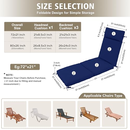 Chaise Lounge Cushion 72x21x3 Inch Set of 2 Outdoor Patio Cream B783089
