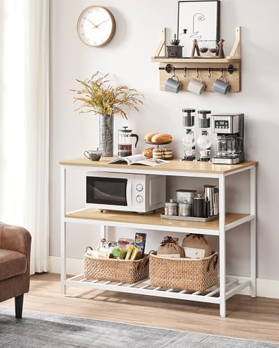 VASAGLE Kitchen Island with 3 Shelves, 47.2 Inches, Rustic Brown and Black W99569