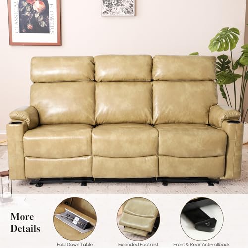 Power Reclining Sofa 3-Seat with USB Ports and Cup Holders, Brown O425699