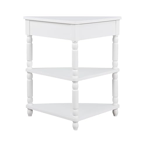 Knocbel Corner Table for Small Spaces, Triangle Side Table with Drawer and Shelves, Milk White L906