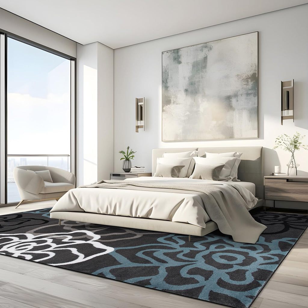 Rugshop Modern Floral Abstract Area Rug 5'3" x 7'3" Gray V95582