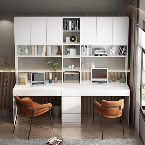 Homsee 2-in-1 Computer Desk for 2 Person with Tall Bookshelf, White R348017