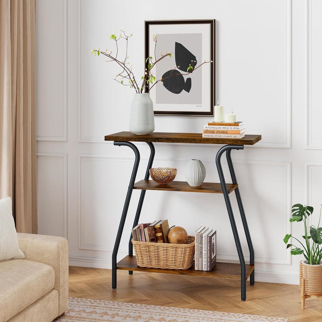Narrow Console Table 3 Tier Entryway Table with Storage Shelves Industrial Farmhouse Sofa Table Q853033