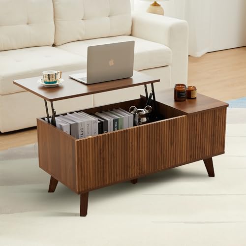 Mid-Century Modern Wood Coffee Table with Dual Storage Shelf (Walnut) X2536