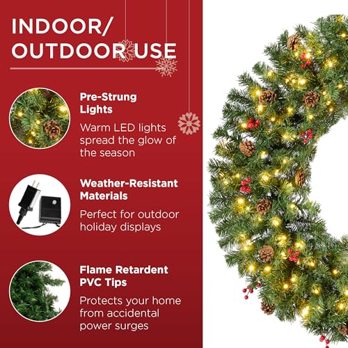 Best Choice Products 60in Pre-Lit Fir Christmas Wreath with 300 LED Lights E577048